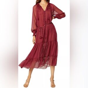 Misa Los Angeles Wine Red Maxi Dress Boho Long Sleeve - Size S, great condition